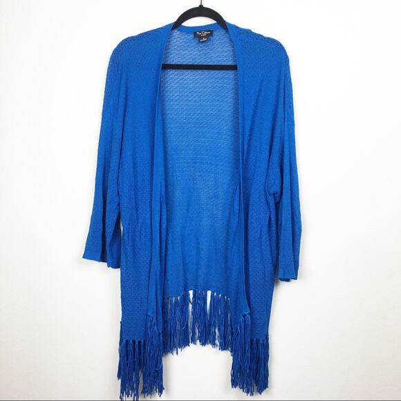 Nue Options Woman Fringe Cardigan Sweater Size 1X Cobalt Blue Knit - Picture 11 of 11